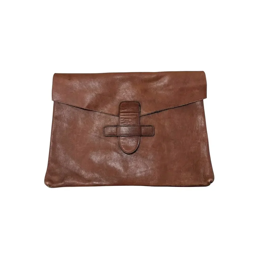 Vintage Brown Top Grain Cowhide Leather Large Envelope Laptop Portfolio 15”x11”
